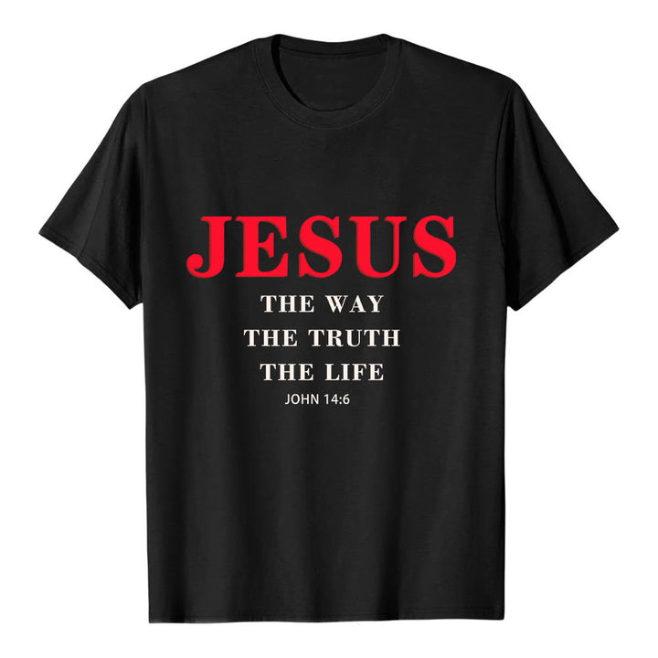 Christianartworkshop Hochwertiges Kurzarm-T-Shirt mit großem, fettem Serifenaufdruck: „Jesus – Der Weg, die Wahrheit, das Leben“ (Johannes 14,6). - Schwarz - 2XL - image 12
