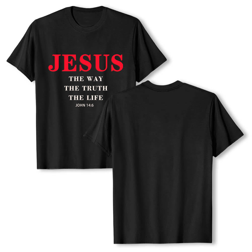 Christianartworkshop Hochwertiges Kurzarm-T-Shirt mit großem, fettem Serifenaufdruck: „Jesus – Der Weg, die Wahrheit, das Leben“ (Johannes 14,6). - image 13