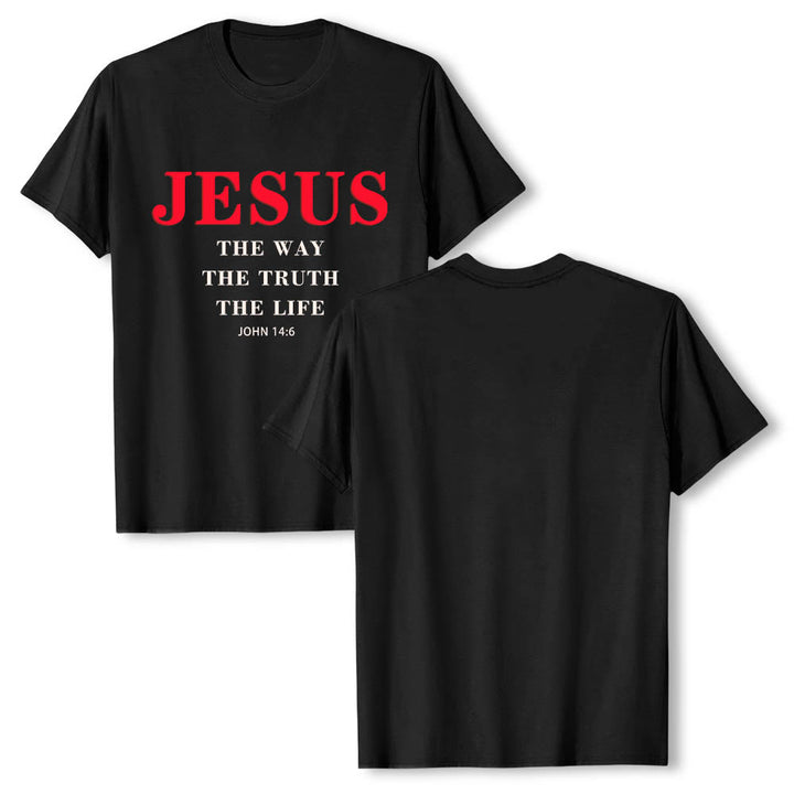 Christianartworkshop Hochwertiges Kurzarm-T-Shirt mit großem, fettem Serifenaufdruck: „Jesus – Der Weg, die Wahrheit, das Leben“ (Johannes 14,6). - image 13