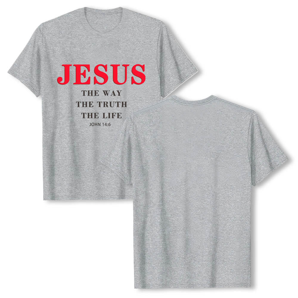 Christianartworkshop Hochwertiges Kurzarm-T-Shirt mit großem, fettem Serifenaufdruck: „Jesus – Der Weg, die Wahrheit, das Leben“ (Johannes 14,6). - image 16