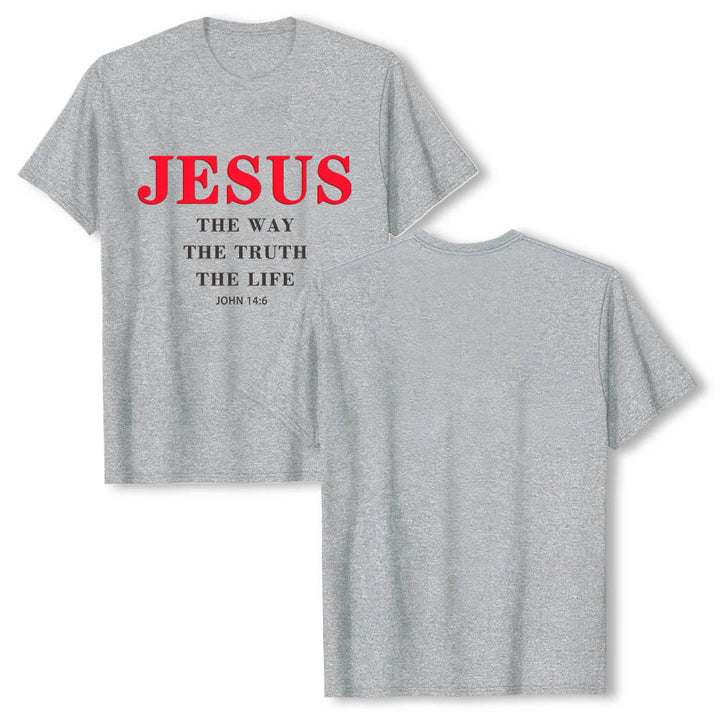 Christianartworkshop Hochwertiges Kurzarm-T-Shirt mit großem, fettem Serifenaufdruck: „Jesus – Der Weg, die Wahrheit, das Leben“ (Johannes 14,6). - image 16