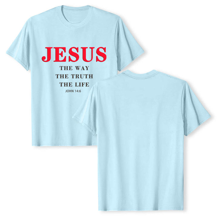 Christianartworkshop Hochwertiges Kurzarm-T-Shirt mit großem, fettem Serifenaufdruck: „Jesus – Der Weg, die Wahrheit, das Leben“ (Johannes 14,6). - image 7
