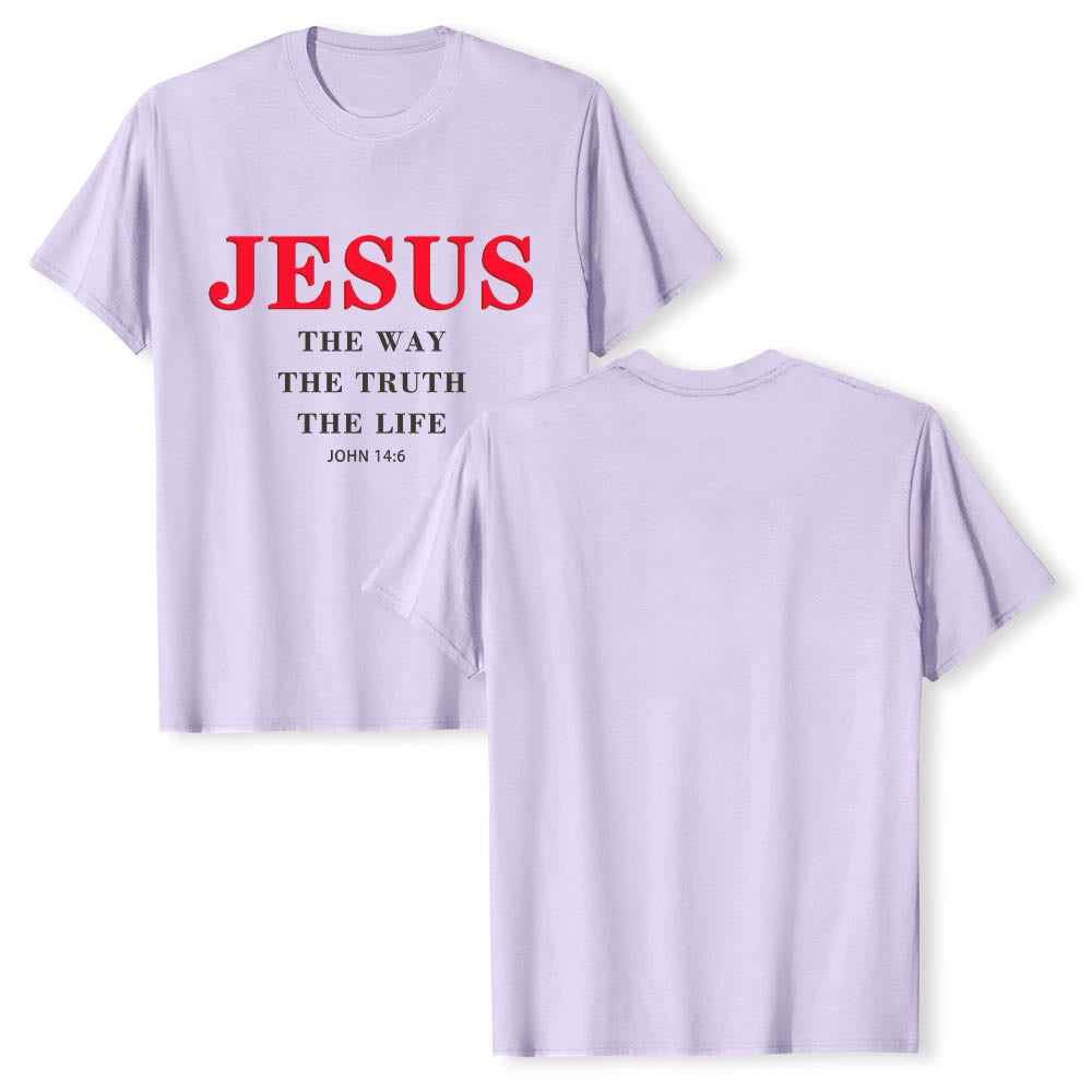 Christianartworkshop Hochwertiges Kurzarm-T-Shirt mit großem, fettem Serifenaufdruck: „Jesus – Der Weg, die Wahrheit, das Leben“ (Johannes 14,6). - image 10