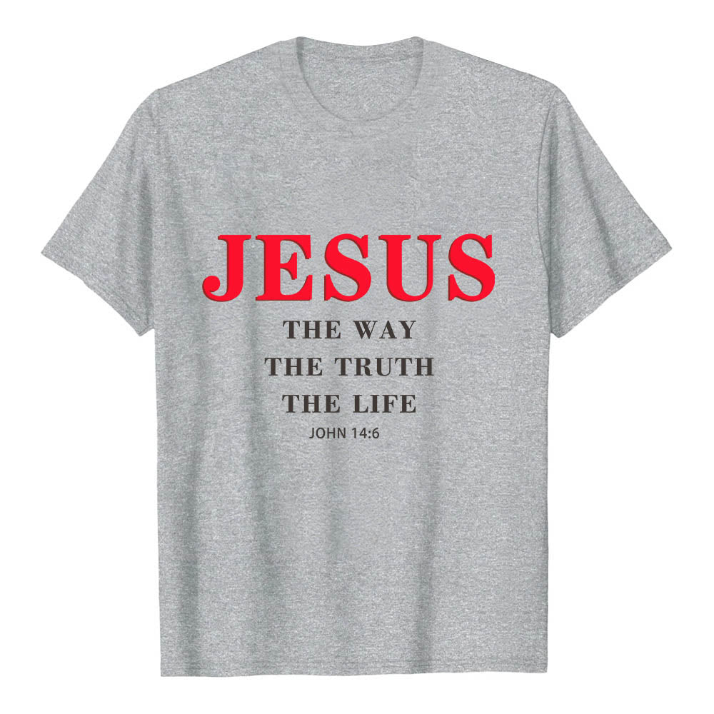 Christianartworkshop Hochwertiges Kurzarm-T-Shirt mit großem, fettem Serifenaufdruck: „Jesus – Der Weg, die Wahrheit, das Leben“ (Johannes 14,6). - Grau - 2XL - image 15