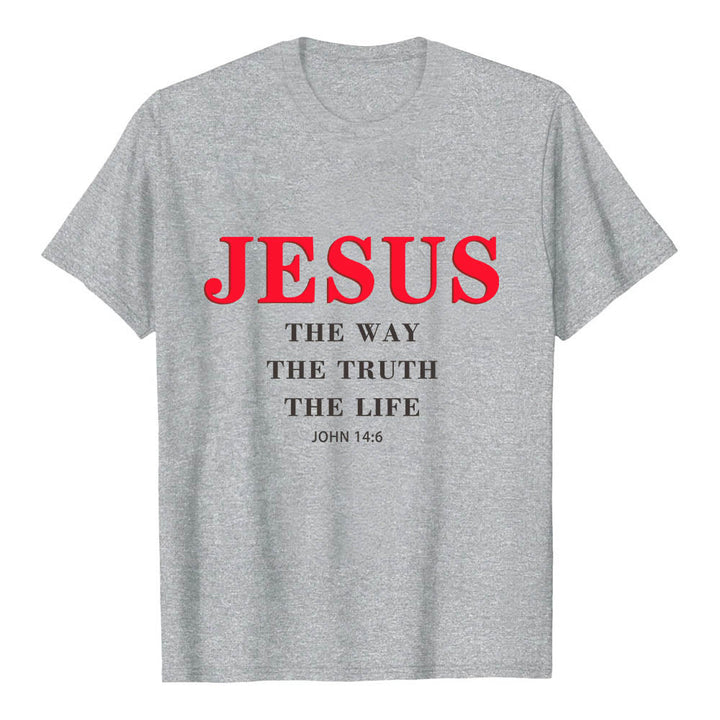 Christianartworkshop Hochwertiges Kurzarm-T-Shirt mit großem, fettem Serifenaufdruck: „Jesus – Der Weg, die Wahrheit, das Leben“ (Johannes 14,6). - Grau - 2XL - image 15
