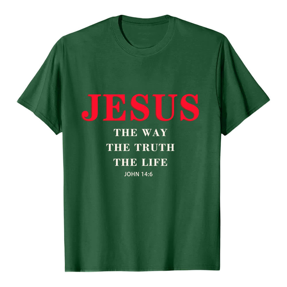 Christianartworkshop Hochwertiges Kurzarm-T-Shirt mit großem, fettem Serifenaufdruck: „Jesus – Der Weg, die Wahrheit, das Leben“ (Johannes 14,6). - Dunkelgrün - 2XL - image 3