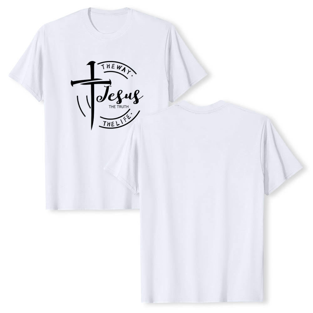 Christianartworkshop Pinselstrich-Kreuz-Kreisrahmen Jesus Der Weg Die Wahrheit Das Leben Premium Kurzarm-T-Shirt - image 4