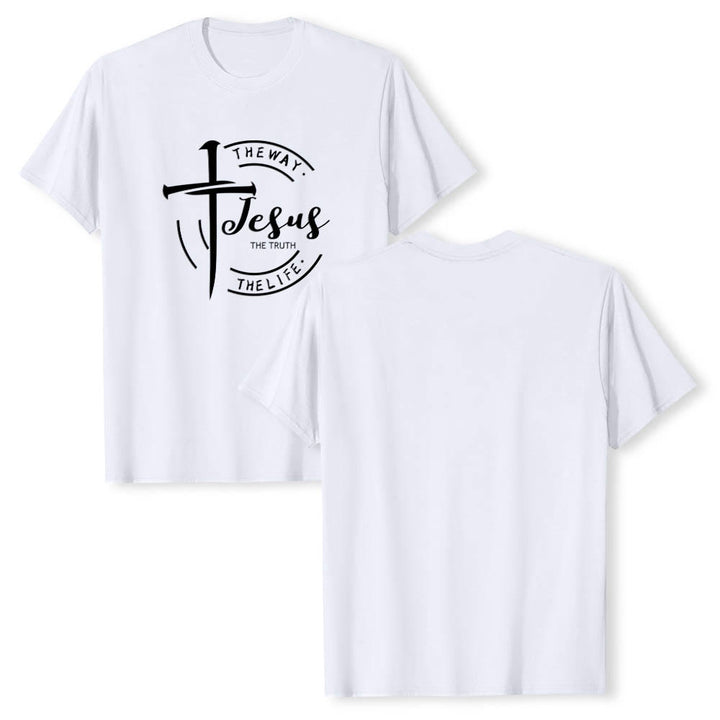 Christianartworkshop Pinselstrich-Kreuz-Kreisrahmen Jesus Der Weg Die Wahrheit Das Leben Premium Kurzarm-T-Shirt - image 4