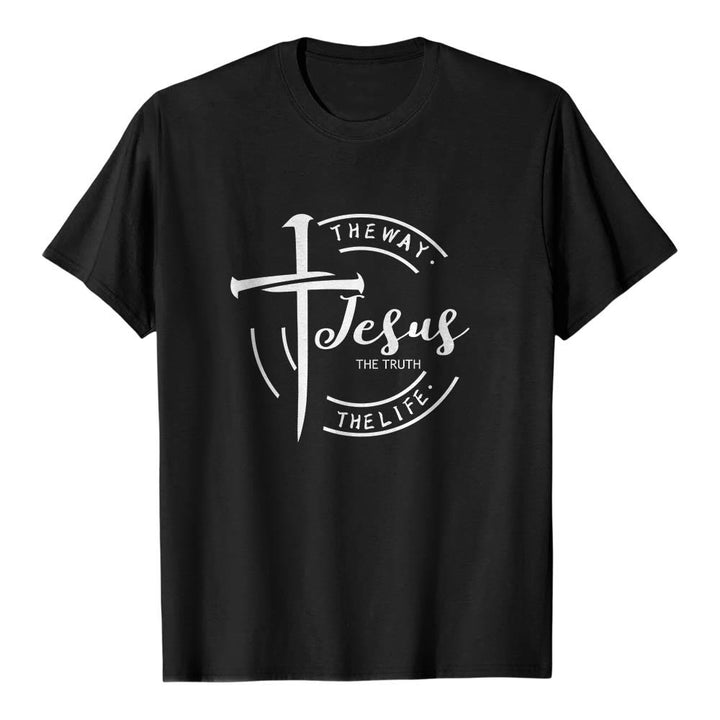 Christianartworkshop Pinselstrich-Kreuz-Kreisrahmen Jesus Der Weg Die Wahrheit Das Leben Premium Kurzarm-T-Shirt - Schwarz - 2XL - image 15