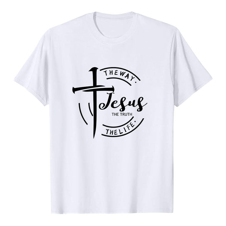Christianartworkshop Pinselstrich-Kreuz-Kreisrahmen Jesus Der Weg Die Wahrheit Das Leben Premium Kurzarm-T-Shirt - Weiß - 2XL - image 3