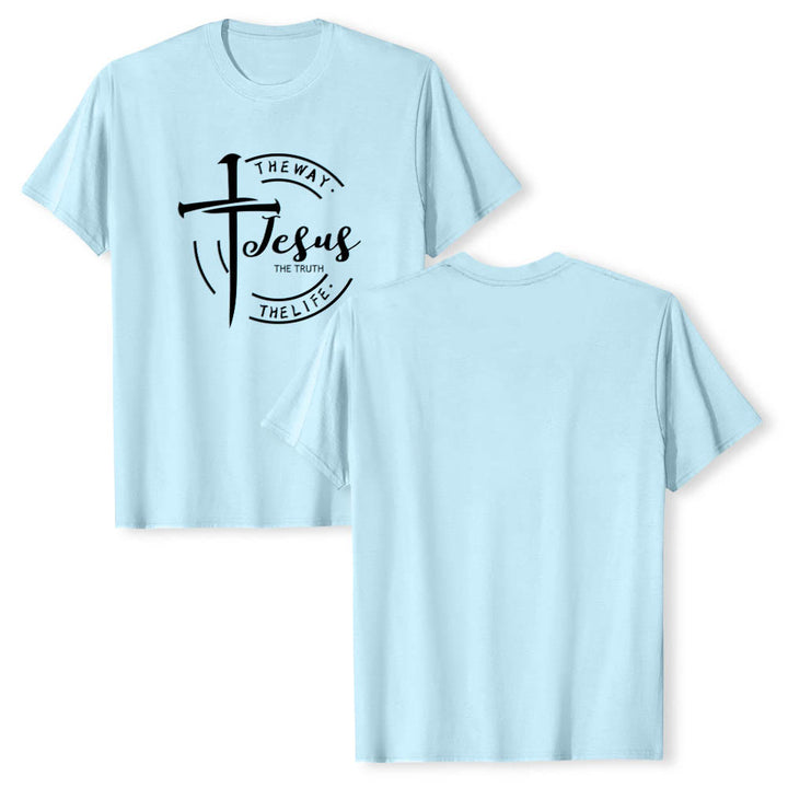 Christianartworkshop Pinselstrich-Kreuz-Kreisrahmen Jesus Der Weg Die Wahrheit Das Leben Premium Kurzarm-T-Shirt - image 10