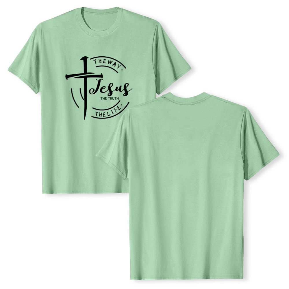 Christianartworkshop Pinselstrich-Kreuz-Kreisrahmen Jesus Der Weg Die Wahrheit Das Leben Premium Kurzarm-T-Shirt - image 22