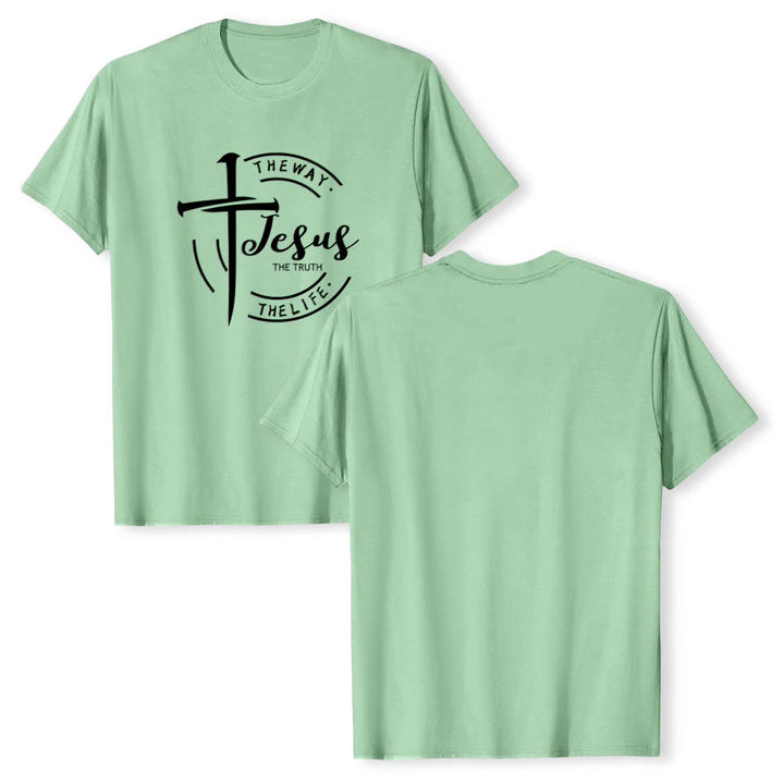 Christianartworkshop Pinselstrich-Kreuz-Kreisrahmen Jesus Der Weg Die Wahrheit Das Leben Premium Kurzarm-T-Shirt - image 22