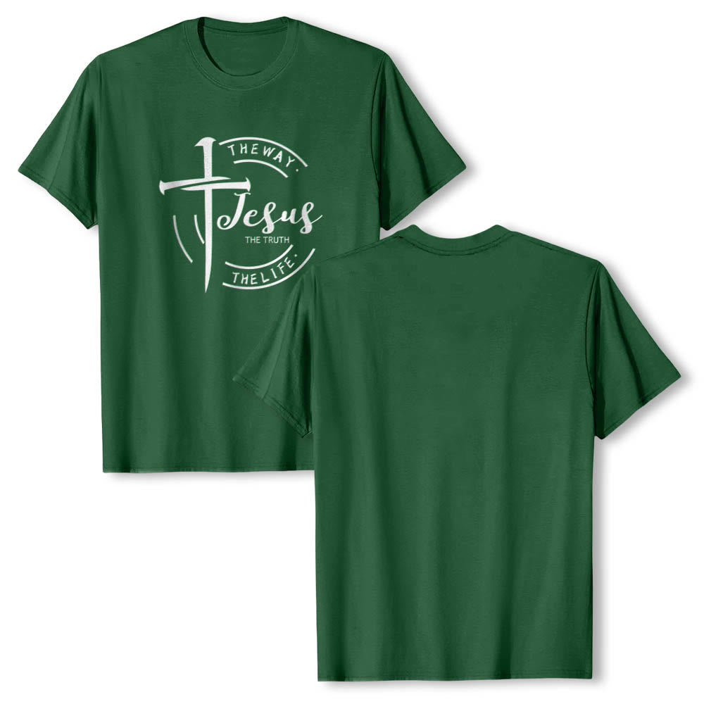 Christianartworkshop Pinselstrich-Kreuz-Kreisrahmen Jesus Der Weg Die Wahrheit Das Leben Premium Kurzarm-T-Shirt - image 7