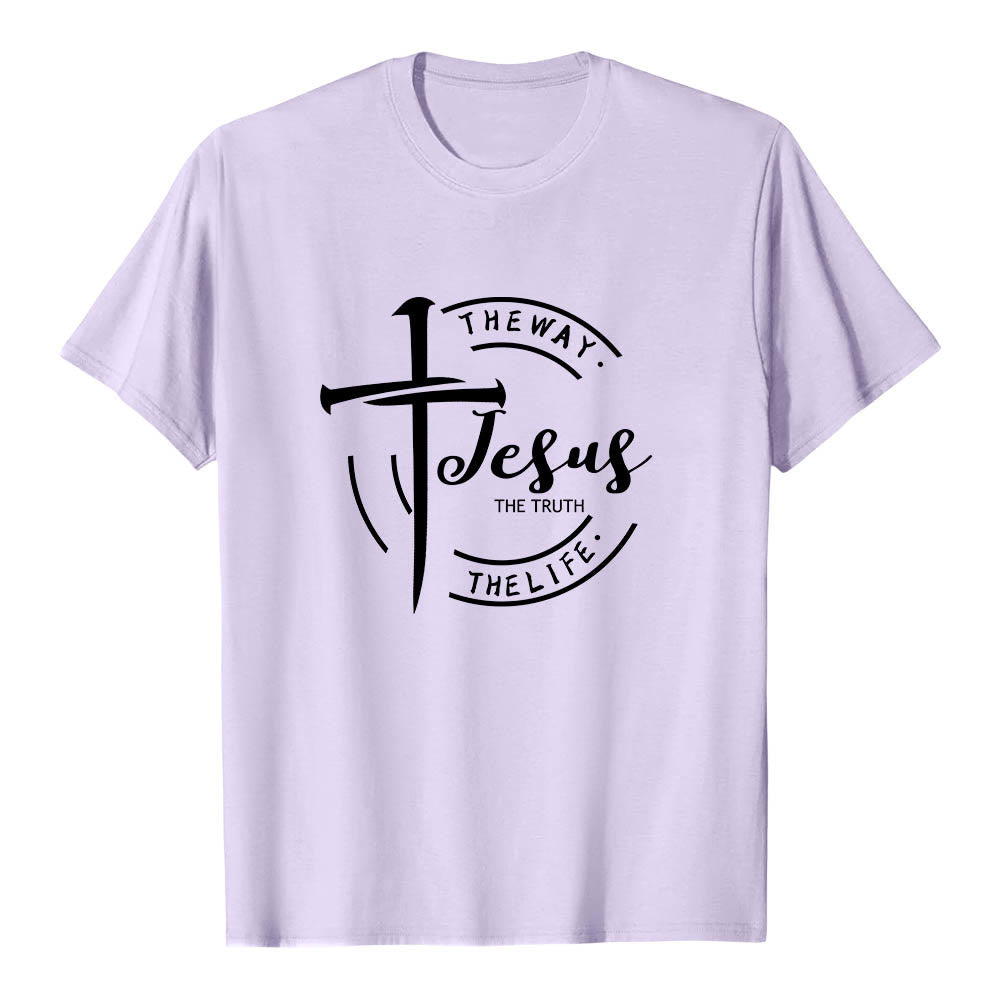 Christianartworkshop Pinselstrich-Kreuz-Kreisrahmen Jesus Der Weg Die Wahrheit Das Leben Premium Kurzarm-T-Shirt - Lila - 2XL - image 12