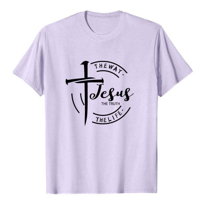 Christianartworkshop Pinselstrich-Kreuz-Kreisrahmen Jesus Der Weg Die Wahrheit Das Leben Premium Kurzarm-T-Shirt - Lila - 2XL - image 12