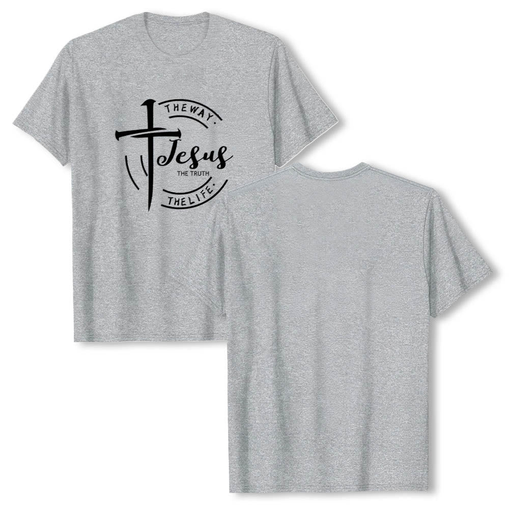 Christianartworkshop Pinselstrich-Kreuz-Kreisrahmen Jesus Der Weg Die Wahrheit Das Leben Premium Kurzarm-T-Shirt - image 1