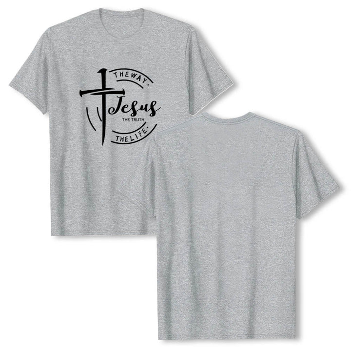 Christianartworkshop Pinselstrich-Kreuz-Kreisrahmen Jesus Der Weg Die Wahrheit Das Leben Premium Kurzarm-T-Shirt - image 1