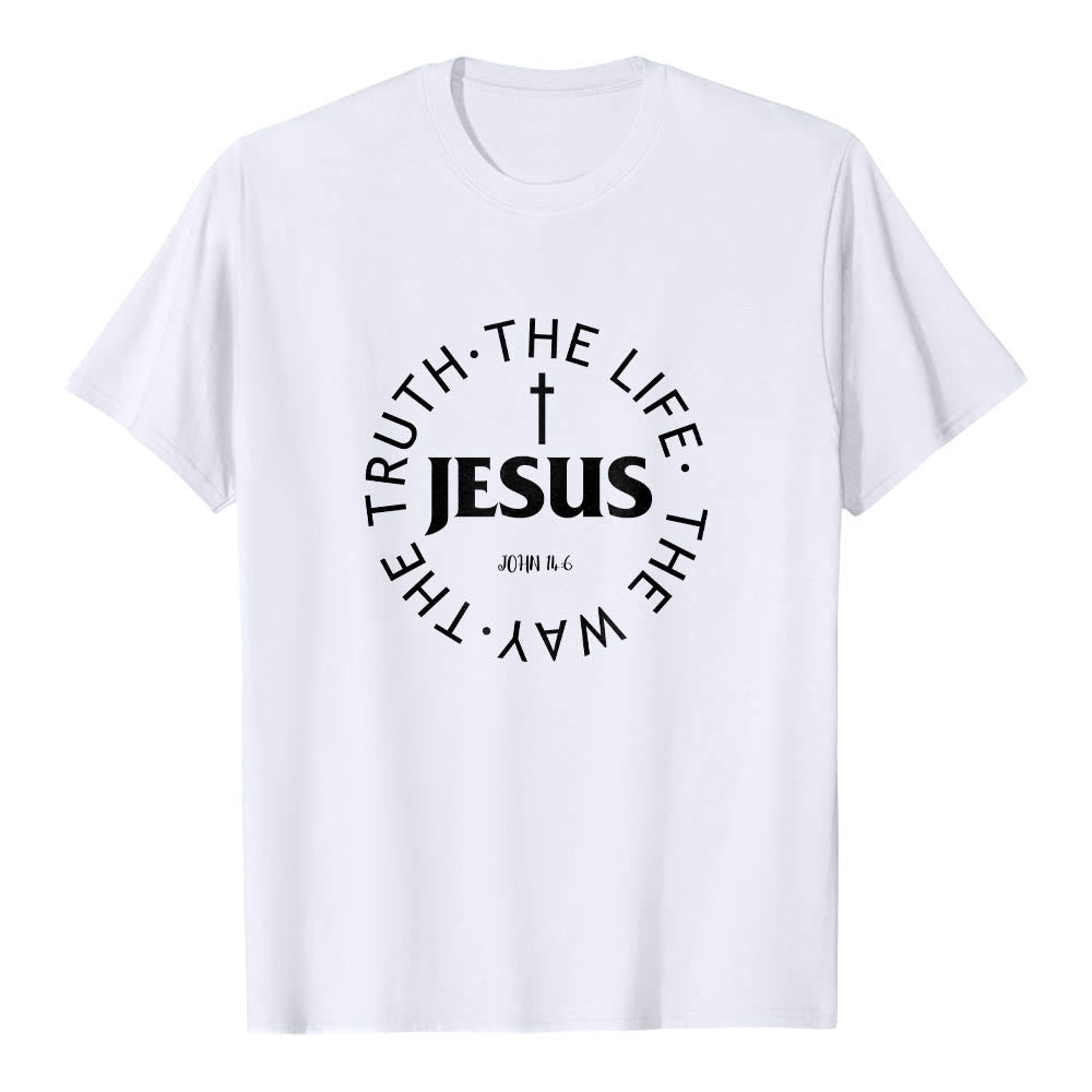 Christianartworkshop Zentriertes Kreuz JESUS ​​Kreisförmiger Verstext Johannes 14:6 Premium Kurzarm-T-Shirt - Weiß - 2XL - image 6