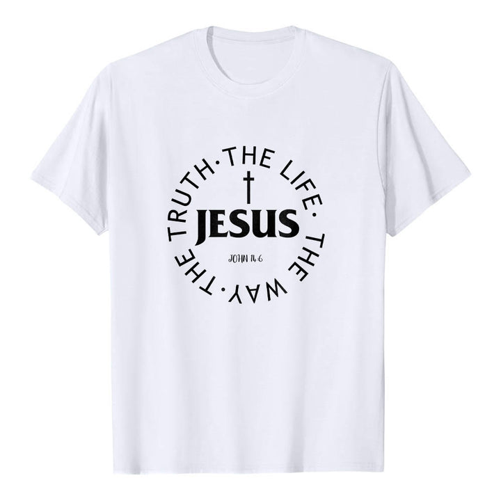 Christianartworkshop Zentriertes Kreuz JESUS ​​Kreisförmiger Verstext Johannes 14:6 Premium Kurzarm-T-Shirt - Weiß - 2XL - image 6