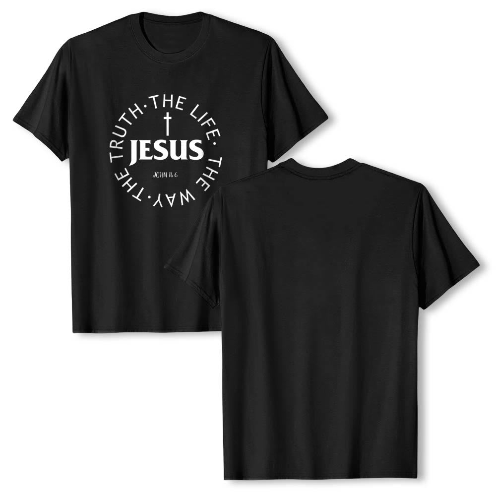 Christianartworkshop Zentriertes Kreuz JESUS ​​Kreisförmiger Verstext Johannes 14:6 Premium Kurzarm-T-Shirt - image 19