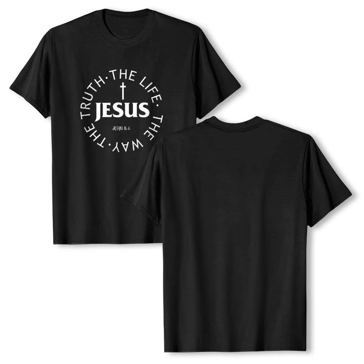 Christianartworkshop Zentriertes Kreuz JESUS ​​Kreisförmiger Verstext Johannes 14:6 Premium Kurzarm-T-Shirt - image 19