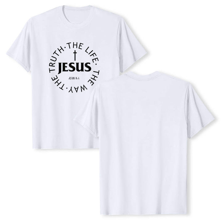 Christianartworkshop Zentriertes Kreuz JESUS ​​Kreisförmiger Verstext Johannes 14:6 Premium Kurzarm-T-Shirt - image 7