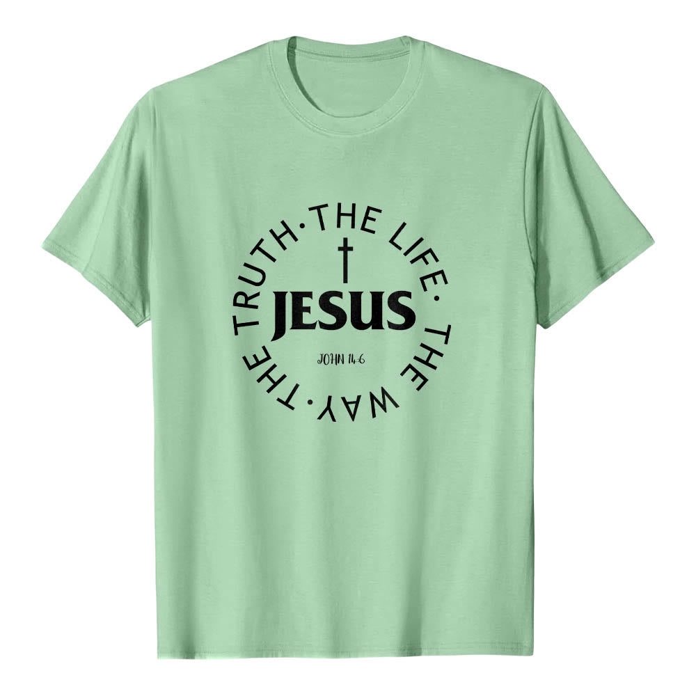 Christianartworkshop Zentriertes Kreuz JESUS ​​Kreisförmiger Verstext Johannes 14:6 Premium Kurzarm-T-Shirt - Hellgrün - 2XL - image 21