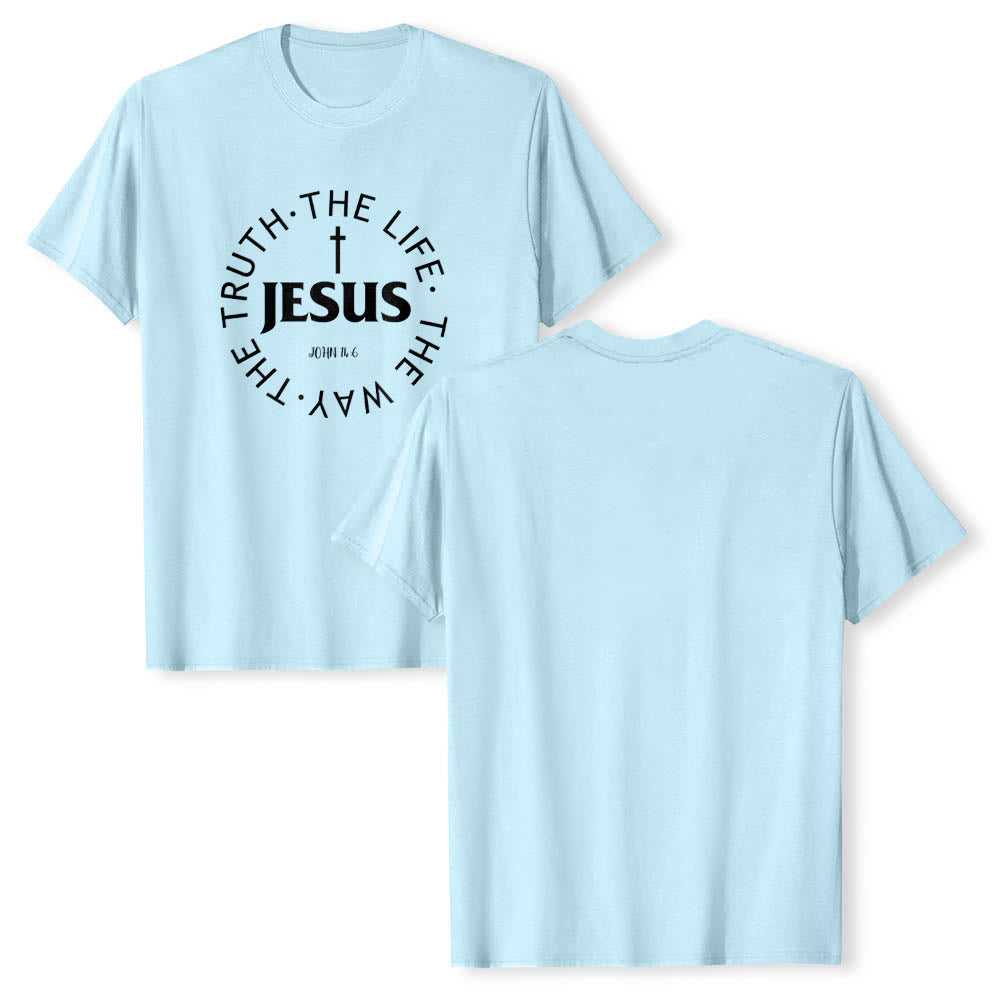 Christianartworkshop Zentriertes Kreuz JESUS ​​Kreisförmiger Verstext Johannes 14:6 Premium Kurzarm-T-Shirt - image 13