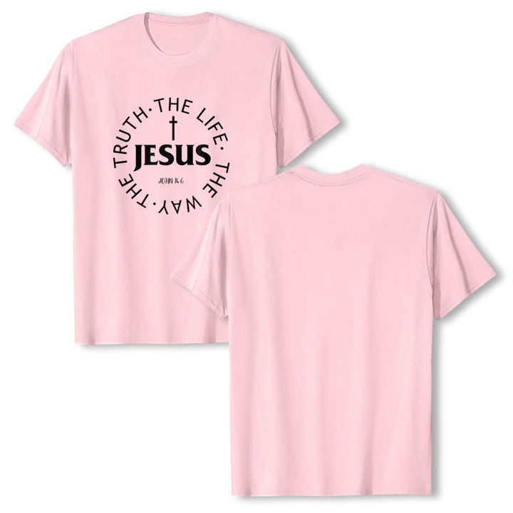 Christianartworkshop Zentriertes Kreuz JESUS ​​Kreisförmiger Verstext Johannes 14:6 Premium Kurzarm-T-Shirt - image 25