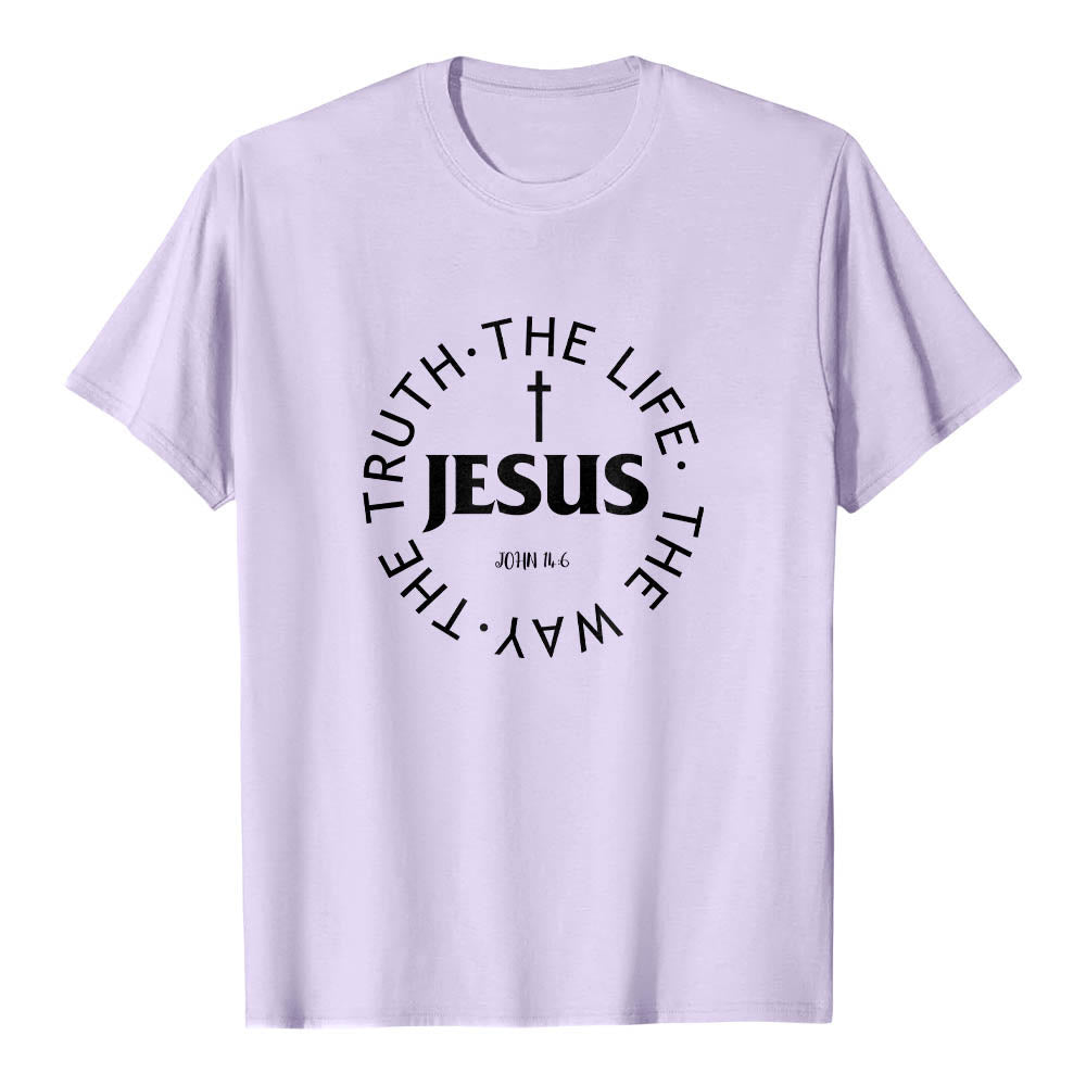 Christianartworkshop Zentriertes Kreuz JESUS ​​Kreisförmiger Verstext Johannes 14:6 Premium Kurzarm-T-Shirt - Lila - 2XL - image 15