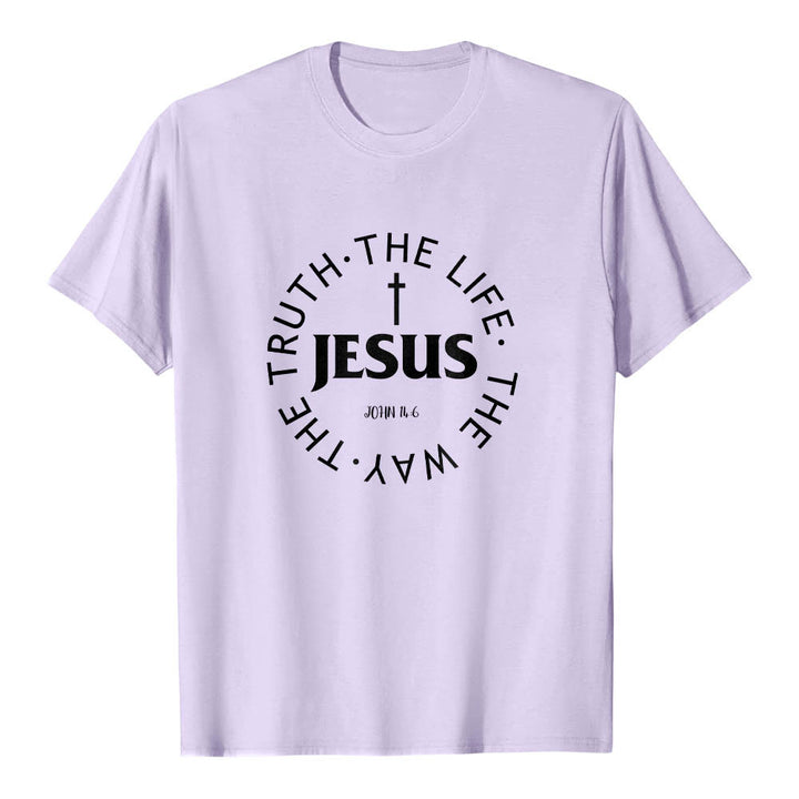Christianartworkshop Zentriertes Kreuz JESUS ​​Kreisförmiger Verstext Johannes 14:6 Premium Kurzarm-T-Shirt - Lila - 2XL - image 15