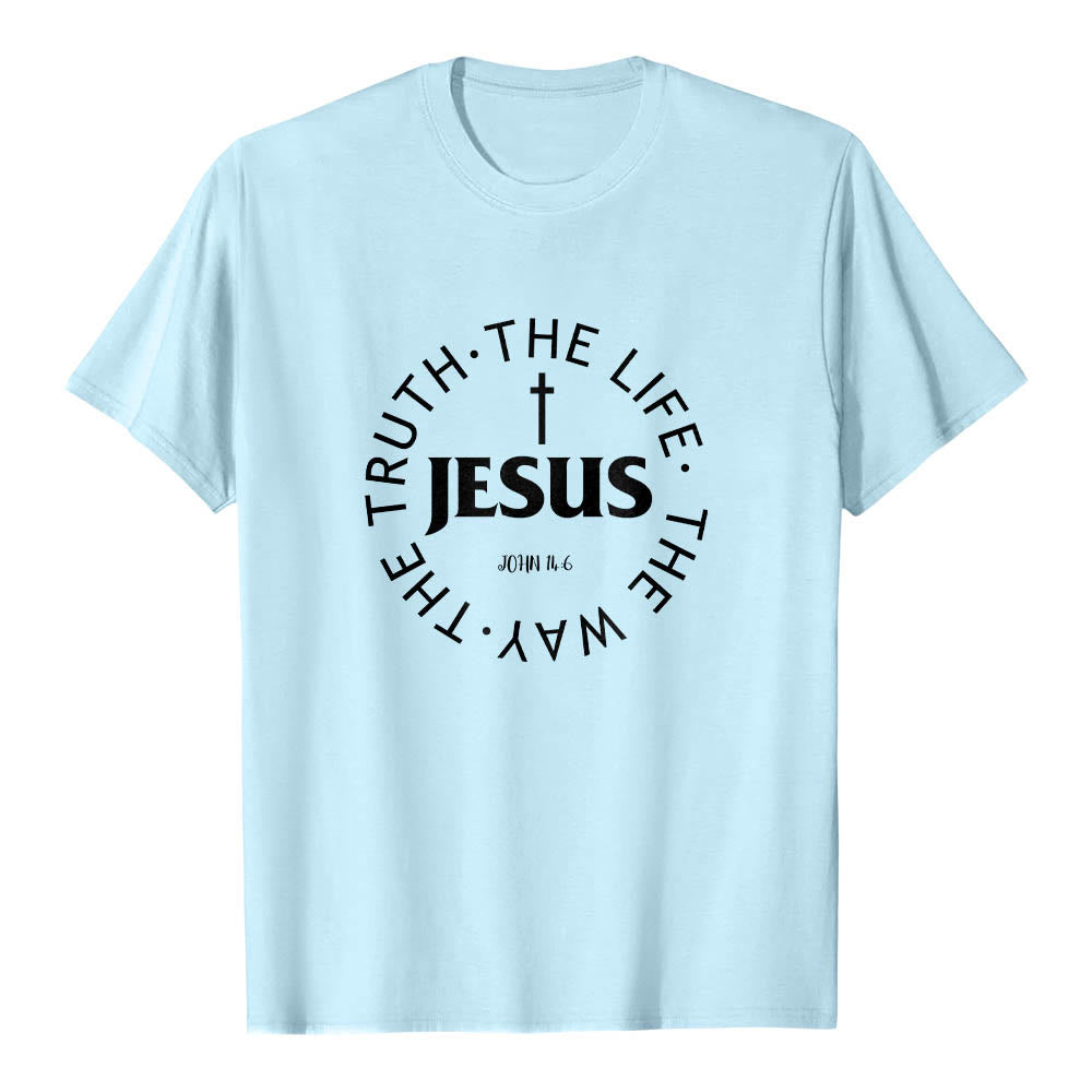 Christianartworkshop Zentriertes Kreuz JESUS ​​Kreisförmiger Verstext Johannes 14:6 Premium Kurzarm-T-Shirt - Blau - 2XL - image 12