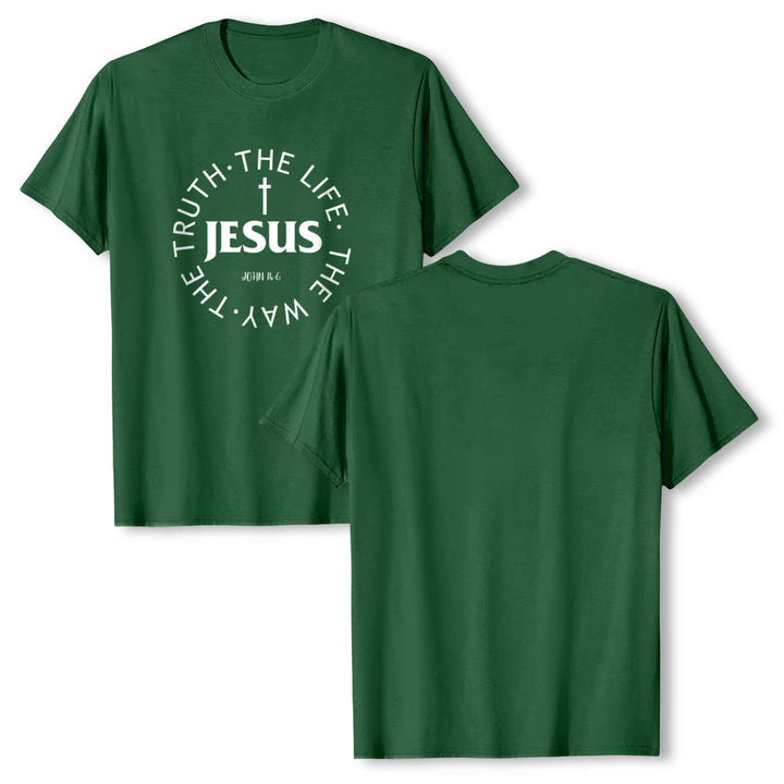 Christianartworkshop Zentriertes Kreuz JESUS ​​Kreisförmiger Verstext Johannes 14:6 Premium Kurzarm-T-Shirt - image 10