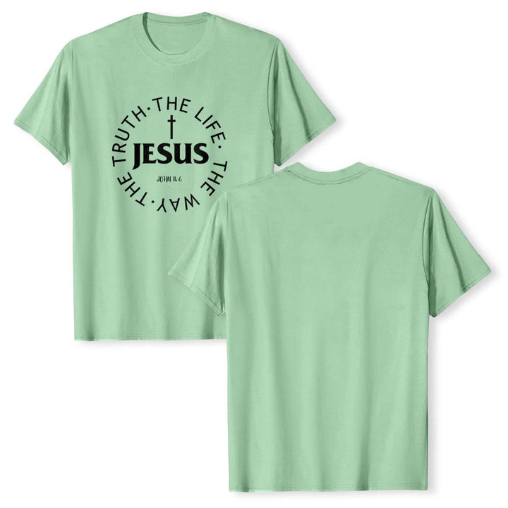 Christianartworkshop Zentriertes Kreuz JESUS ​​Kreisförmiger Verstext Johannes 14:6 Premium Kurzarm-T-Shirt - image 22