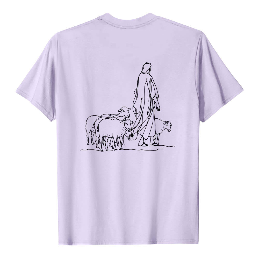 Christianartworkshop Wenn du am seidenen Faden hängst (Matthäus 9,22) Vorderseite: Hirte und Schafe ziehen zurück Premium Kurzarm-T-Shirt - image 14