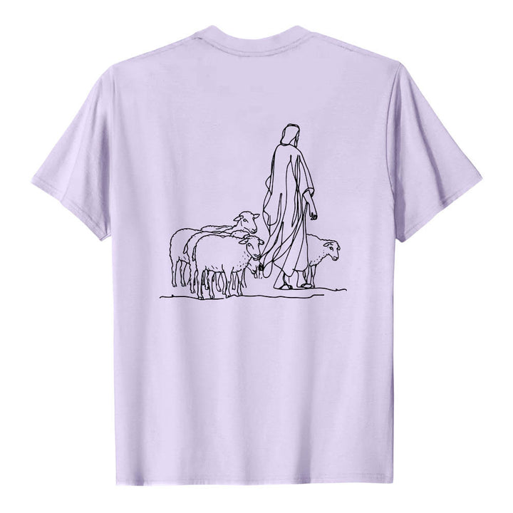 Christianartworkshop Wenn du am seidenen Faden hängst (Matthäus 9,22) Vorderseite: Hirte und Schafe ziehen zurück Premium Kurzarm-T-Shirt - image 14