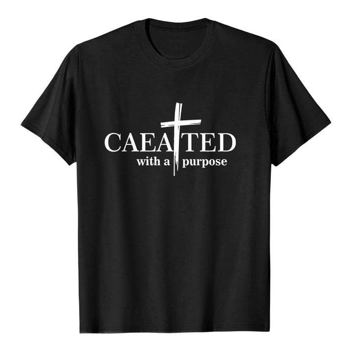 Christianartworkshop Mit Bedacht gestaltetes Premium-Kurzarm-T-Shirt mit Pinselstrich-Kreuzaufteilung und geteiltem Hauptwort - Schwarz - 2XL - image 0