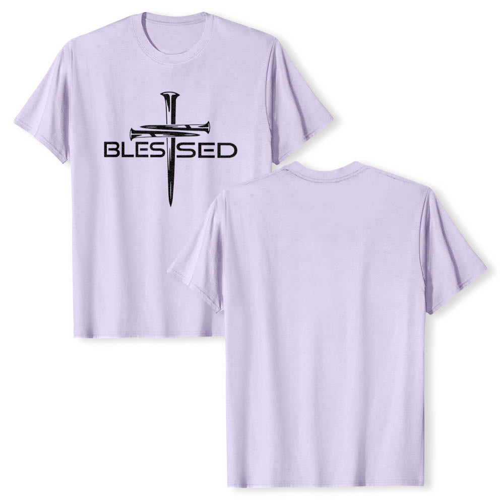 Christianartworkshop Gesegnetes Drei-Nägel-Kreuz, geteilt, fetter Blockdruck auf der Vorderseite, Premium-Kurzarm-T-Shirt - image 10