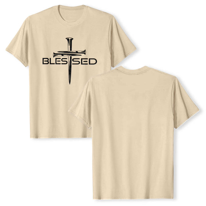 Christianartworkshop Gesegnetes Drei-Nägel-Kreuz, geteilt, fetter Blockdruck auf der Vorderseite, Premium-Kurzarm-T-Shirt - image 19