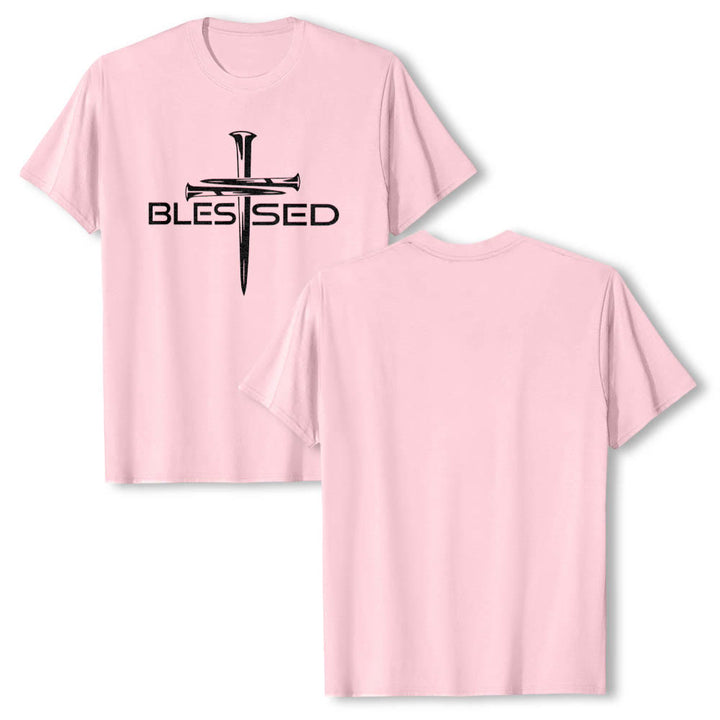 Christianartworkshop Gesegnetes Drei-Nägel-Kreuz, geteilt, fetter Blockdruck auf der Vorderseite, Premium-Kurzarm-T-Shirt - image 25