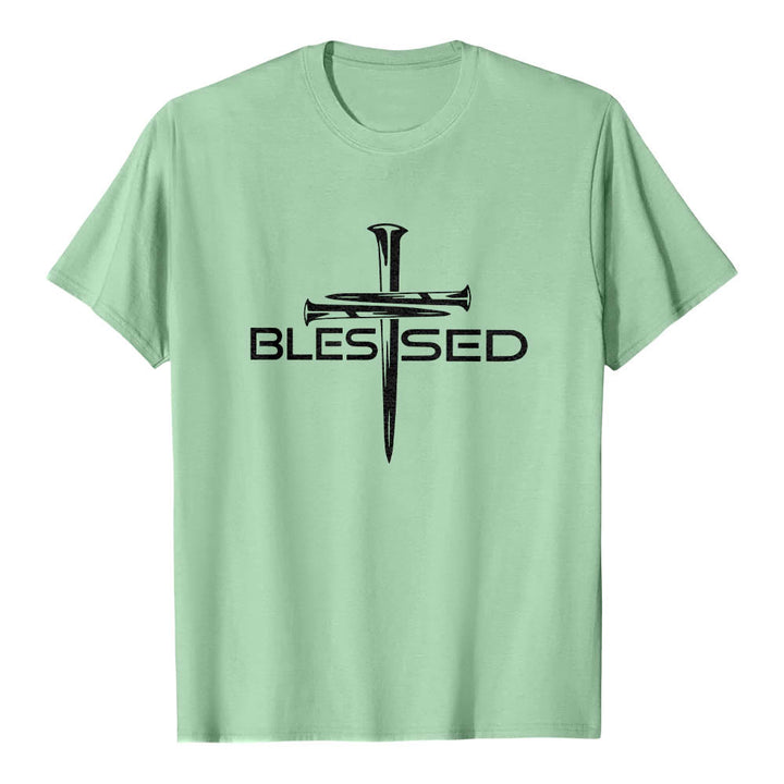 Christianartworkshop Gesegnetes Drei-Nägel-Kreuz, geteilt, fetter Blockdruck auf der Vorderseite, Premium-Kurzarm-T-Shirt - Hellgrün - 2XL - image 21