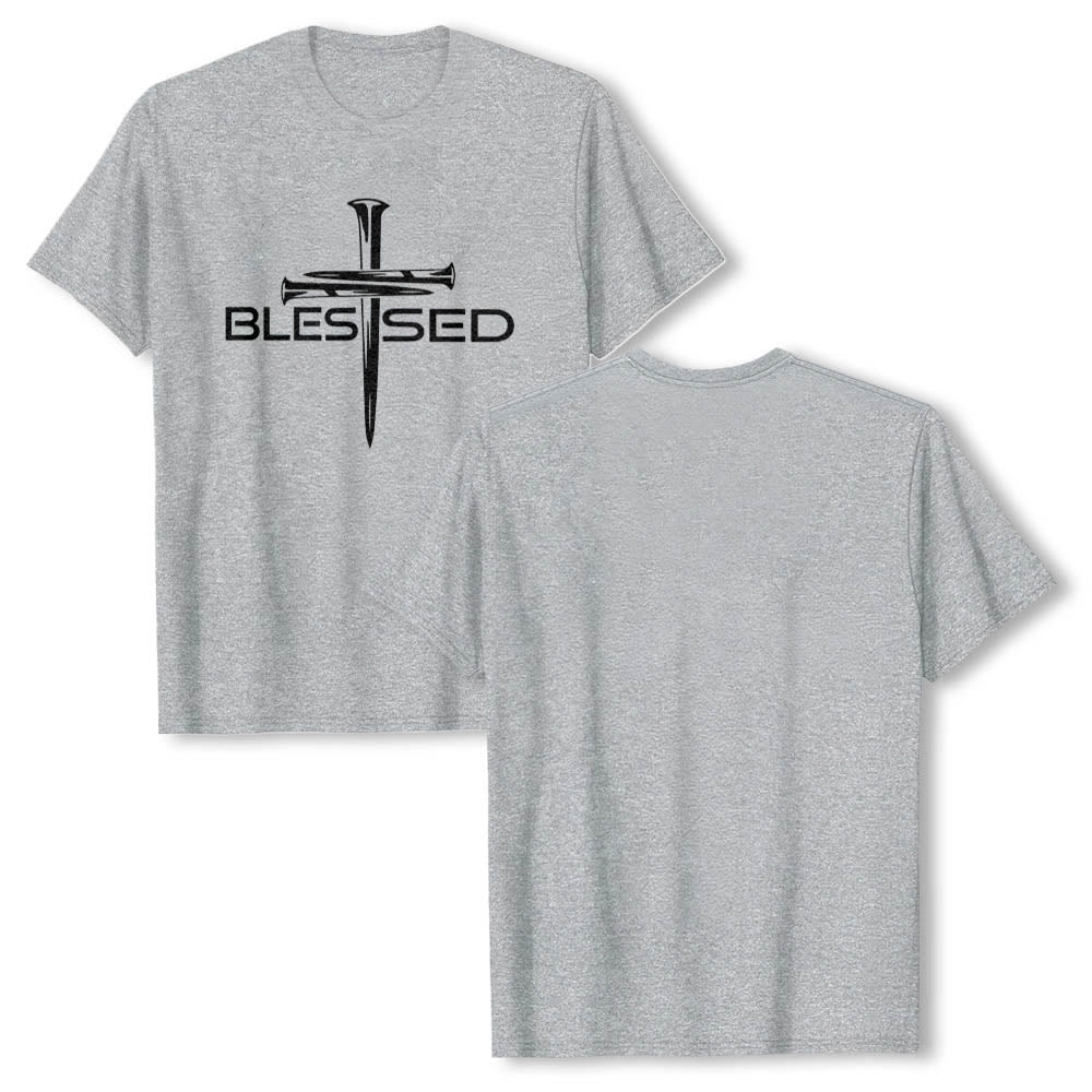 Christianartworkshop Gesegnetes Drei-Nägel-Kreuz, geteilt, fetter Blockdruck auf der Vorderseite, Premium-Kurzarm-T-Shirt - image 16