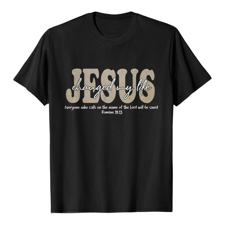 Christianartworkshop JESUS-Schriftzug in Schreibschrift hat mein Leben verändert (Römer 10,13) – Dreilagiges Premium-T-Shirt mit kurzen Ärmeln - Schwarz - 2XL - image 3