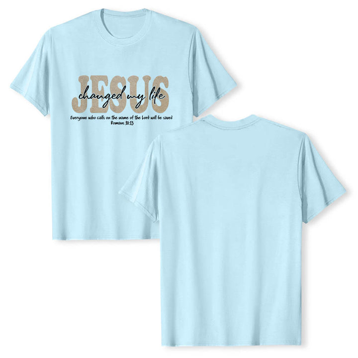 Christianartworkshop JESUS-Schriftzug in Schreibschrift hat mein Leben verändert (Römer 10,13) – Dreilagiges Premium-T-Shirt mit kurzen Ärmeln - image 10