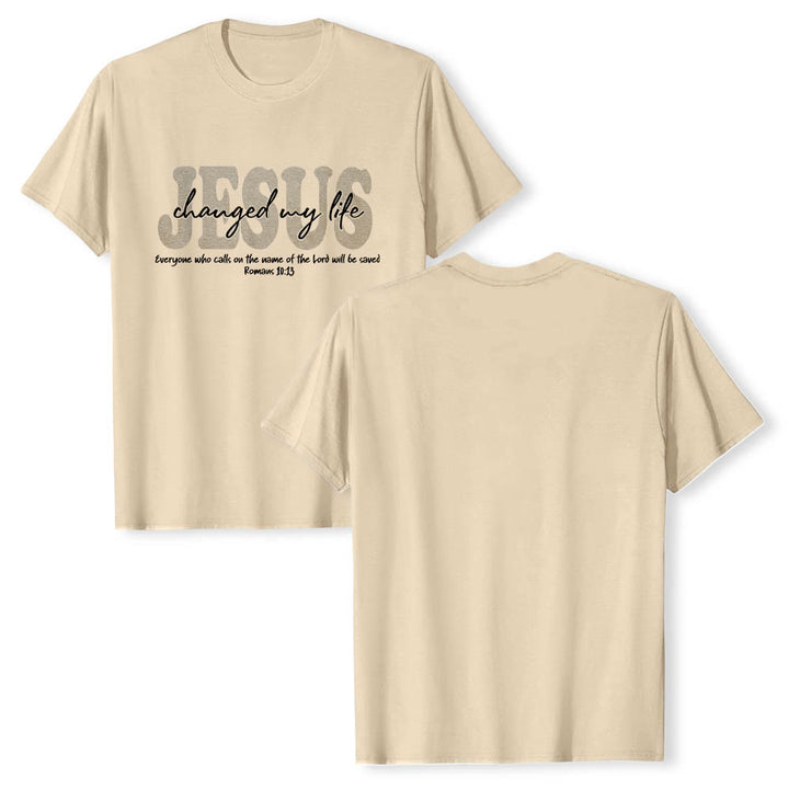 Christianartworkshop JESUS-Schriftzug in Schreibschrift hat mein Leben verändert (Römer 10,13) – Dreilagiges Premium-T-Shirt mit kurzen Ärmeln - Beige - 2XL - image 18