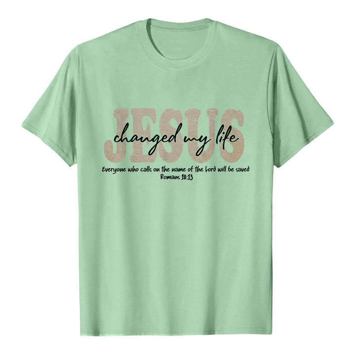 Christianartworkshop JESUS-Schriftzug in Schreibschrift hat mein Leben verändert (Römer 10,13) – Dreilagiges Premium-T-Shirt mit kurzen Ärmeln - Hellgrün - 2XL - image 21