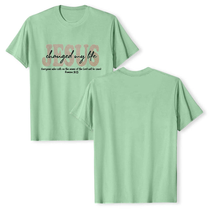 Christianartworkshop JESUS-Schriftzug in Schreibschrift hat mein Leben verändert (Römer 10,13) – Dreilagiges Premium-T-Shirt mit kurzen Ärmeln - image 22