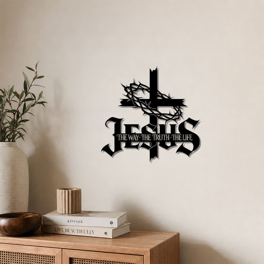 Christianartworkshop Dornenkronenkreuz mit Jesus-Schriftzeichen als Wanddekoration aus Metall: Symbol ewiger göttlicher Wahrheit - image 0