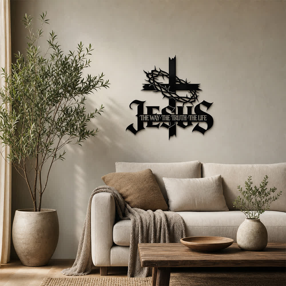 Christianartworkshop Dornenkronenkreuz mit Jesus-Schriftzeichen als Wanddekoration aus Metall: Symbol ewiger göttlicher Wahrheit - image 3